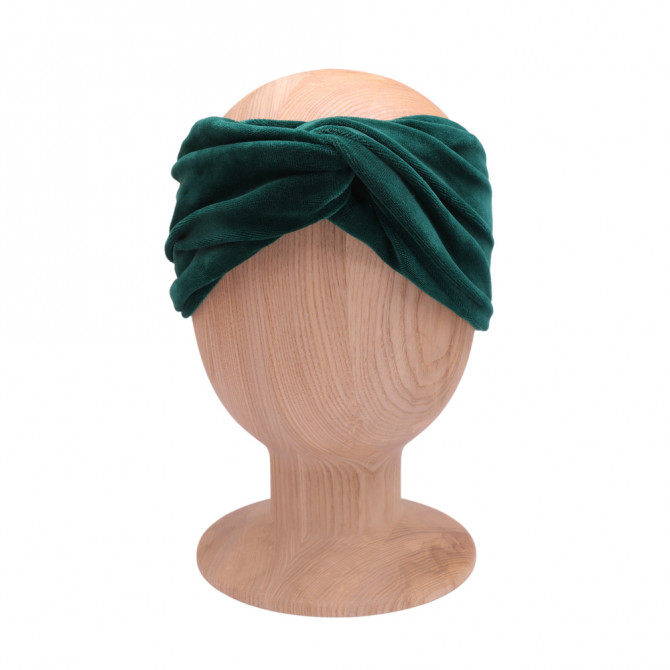 TWIST HEADBAND VELVET BOTTLE GREEN