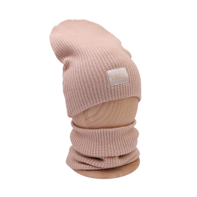 BEANIE WITH TUB KNITTED LIGHT BEIGE