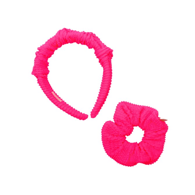 SET RIPPLE HEADBAND + SCRUNCHIE FLUO PINK SWIM