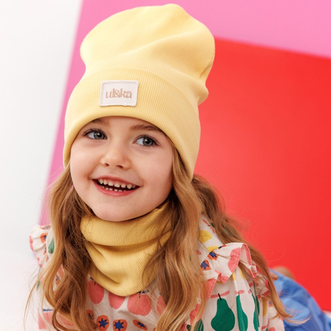 GIRL BEANIE WITH TUB BUTTER YELLOW LINE