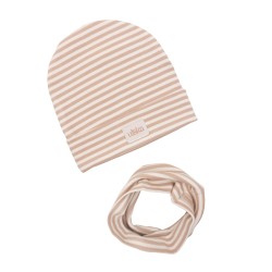 GIRL BEANIE WITH TUB BEIGE STRIPES LINE